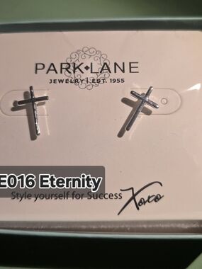 Park Lane Silver Cross Stud Earrings - Polished Silver Tone
